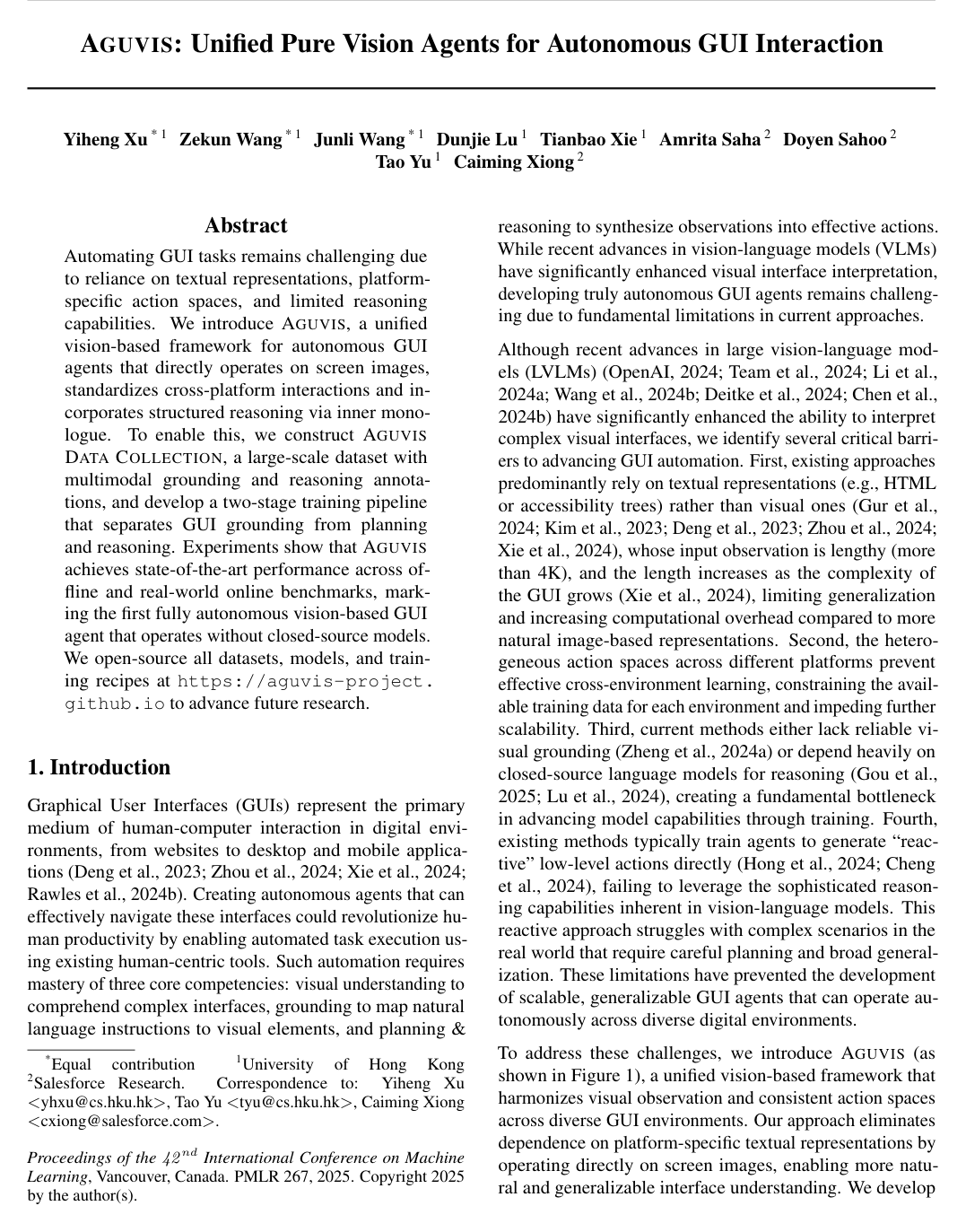 Cover for Aguvis: Unified Pure Vision Agents for Autonomous GUI Interaction