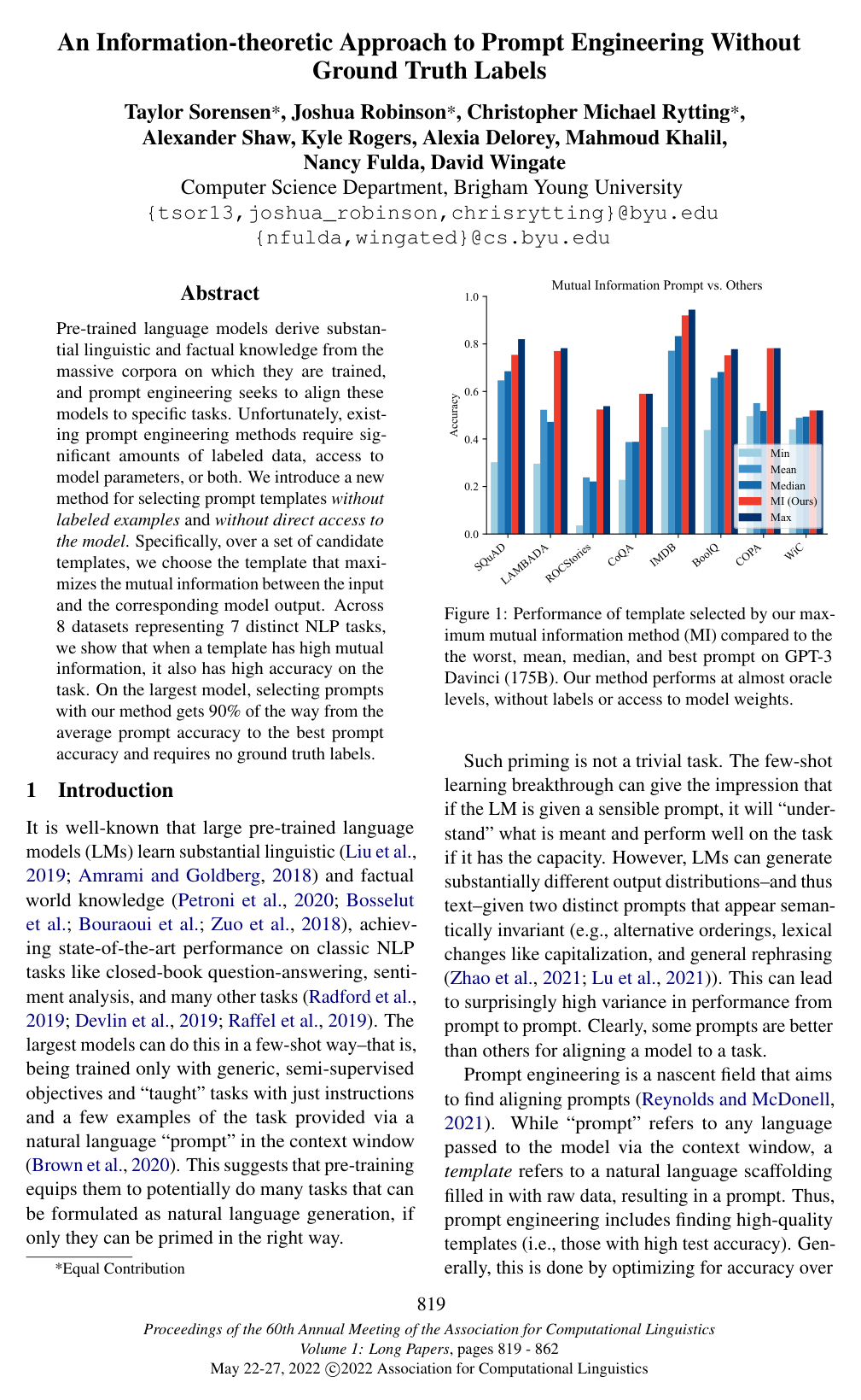 An Information-theoretic Approach to Prompt Engineering Without Ground Truth Labels