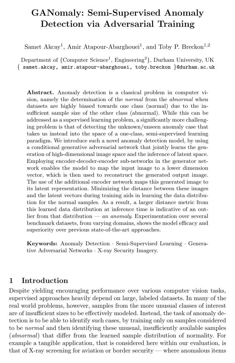 Cover for GANomaly: Semi-Supervised Anomaly Detection via Adversarial Training