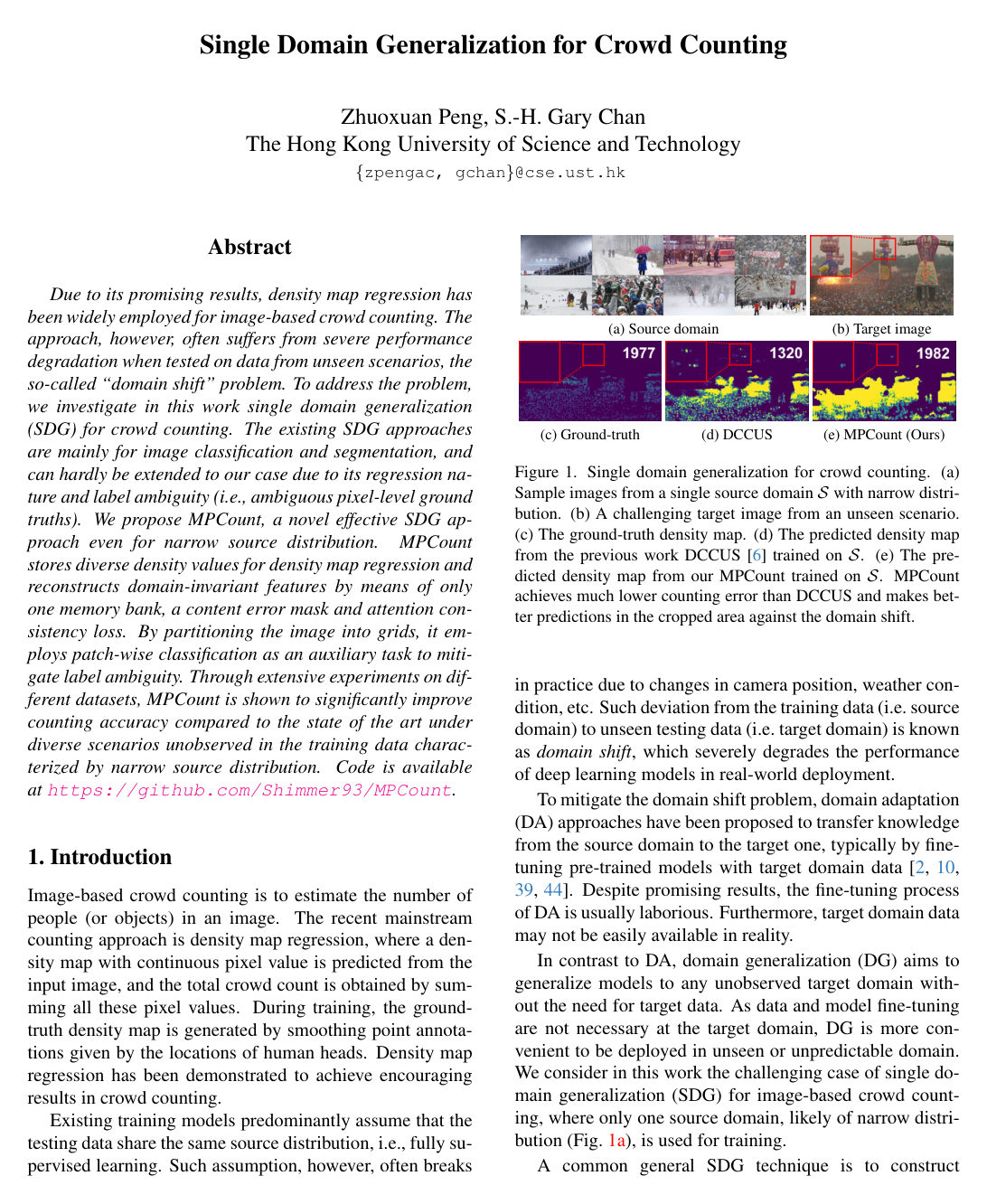 Cover for Single Domain Generalization for Crowd Counting