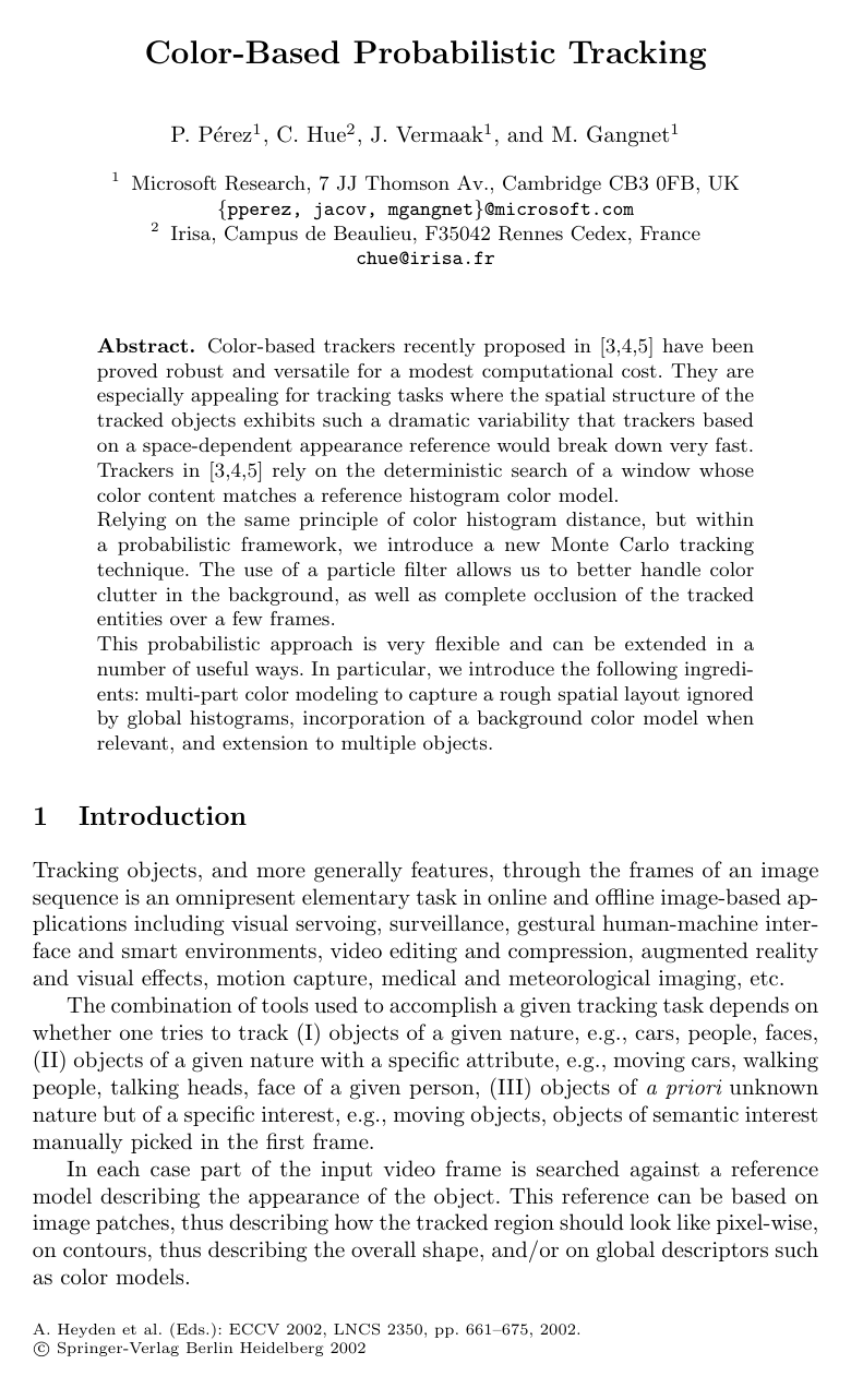 Cover for Color-Based Probabilistic Tracking
