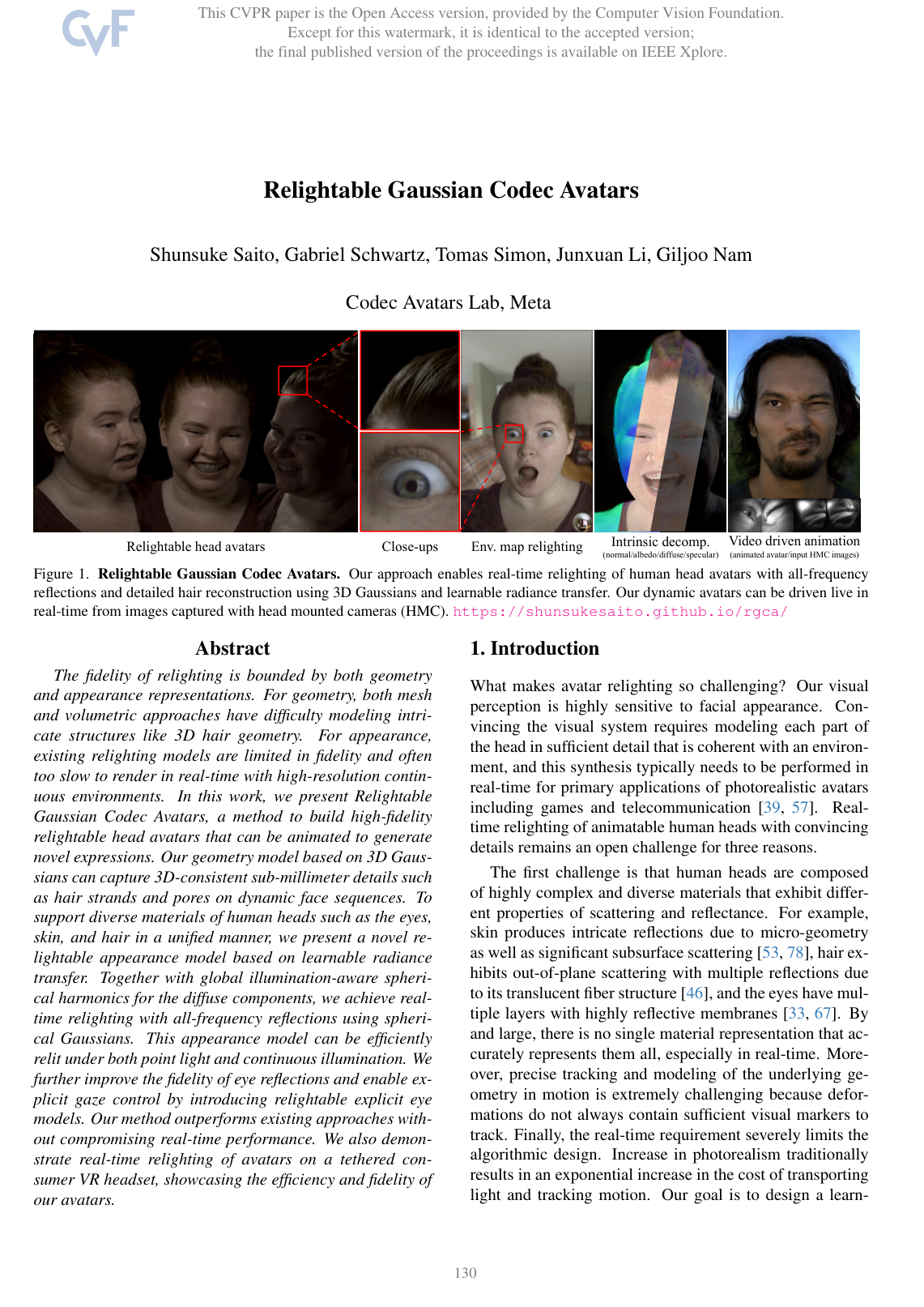 Cover for Relightable Gaussian Codec Avatars