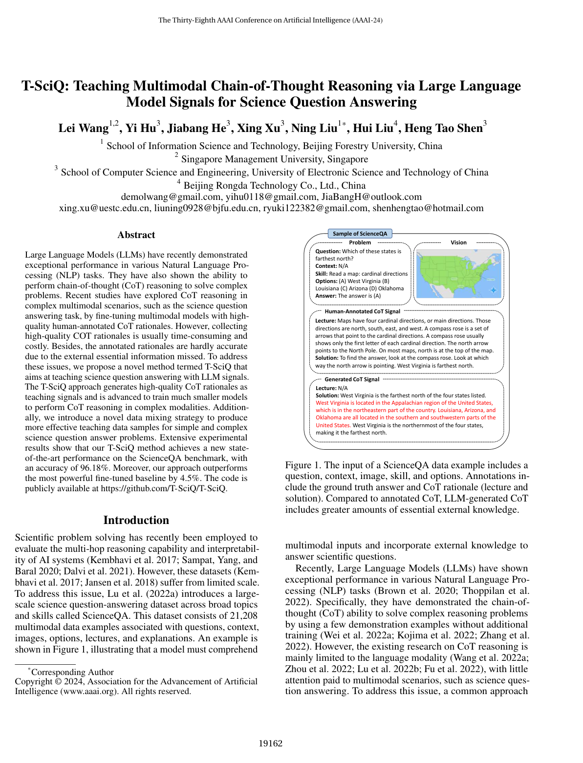 Cover for T-SciQ: Teaching Multimodal Chain-of-Thought Reasoning via Large Language Model Signals for Science Question Answering