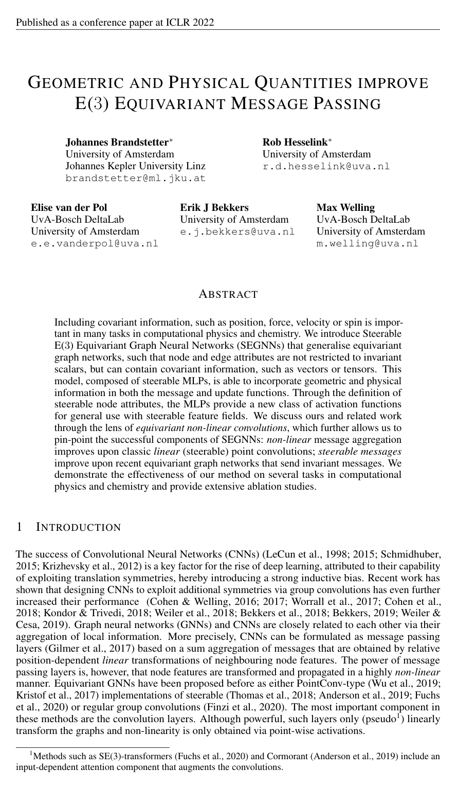 Cover for Geometric and Physical Quantities improve E(3) Equivariant Message Passing