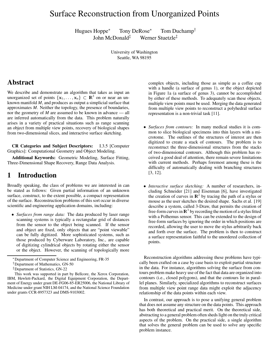 Cover for Surface reconstruction from unorganized points