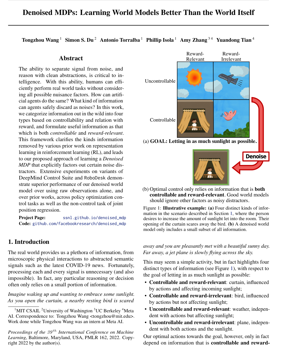 Denoised MDPs: Learning World Models Better Than the World Itself
