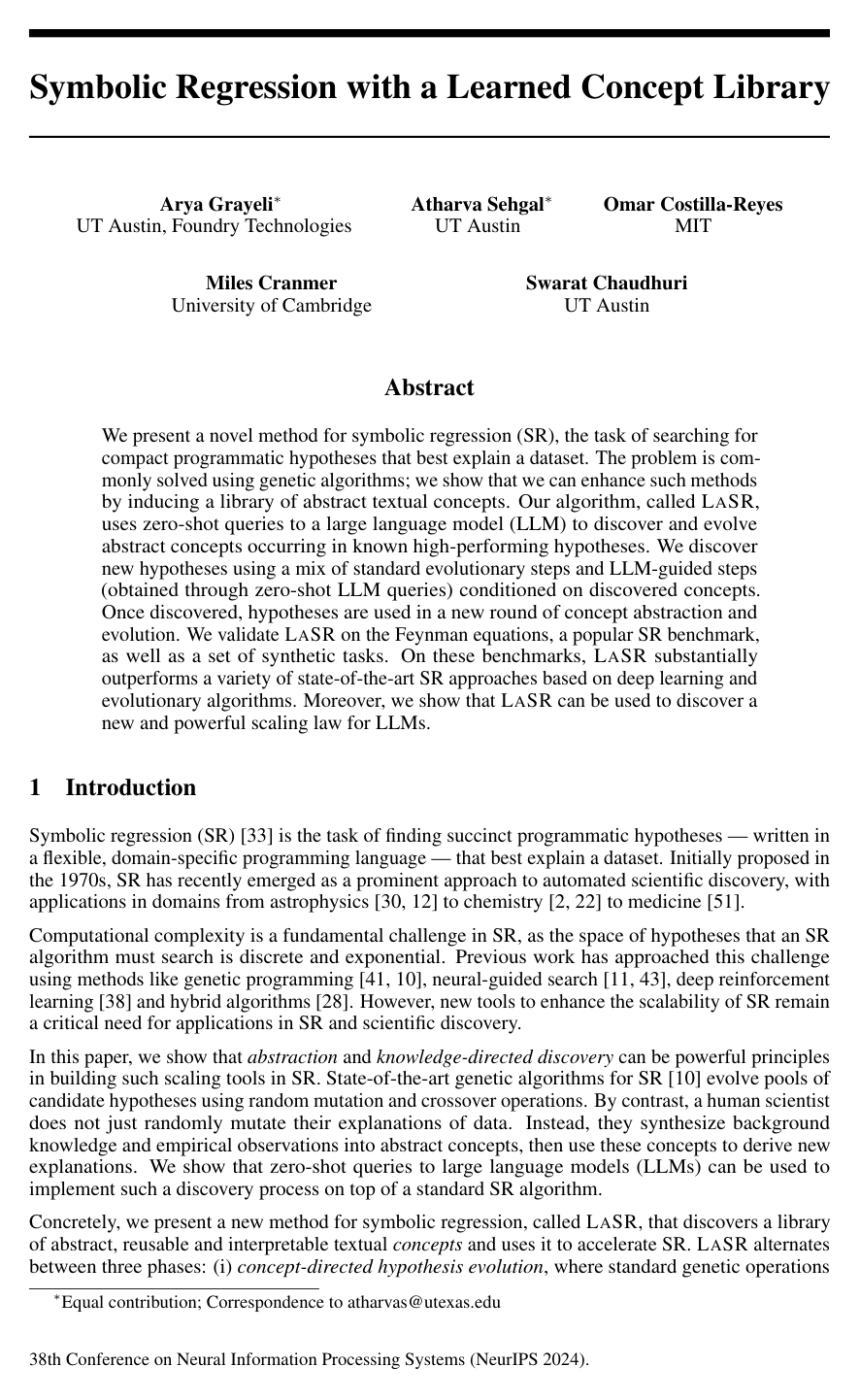 Cover for Symbolic Regression with a Learned Concept Library