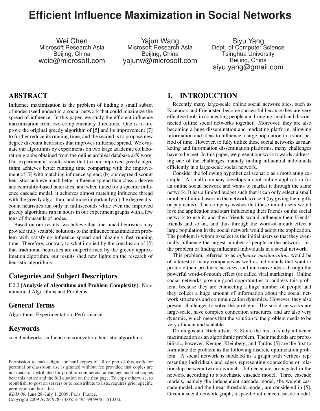Cover for Efficient influence maximization in social networks