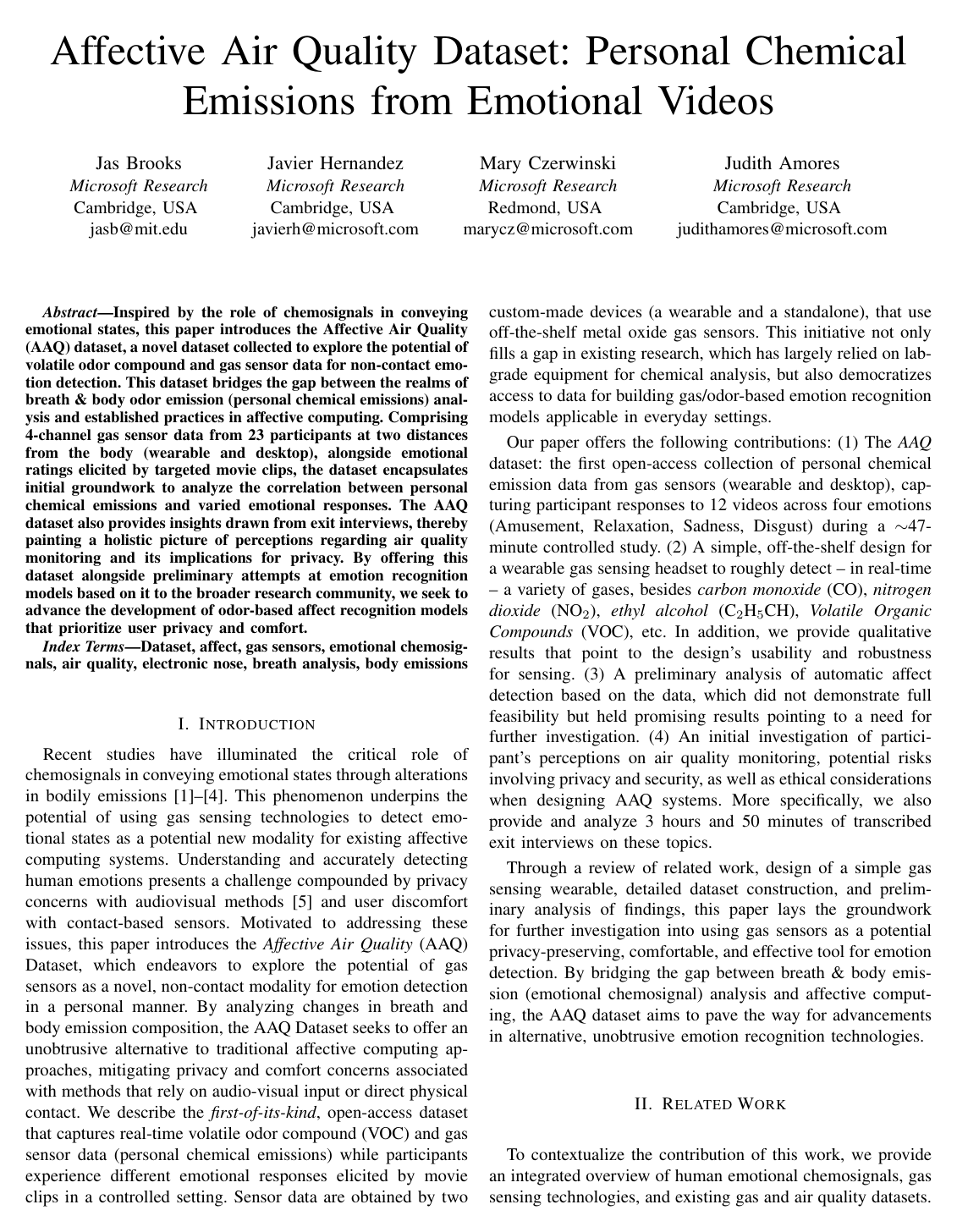 Affective Air Quality Dataset: Personal Chemical Emissions from Emotional Videos