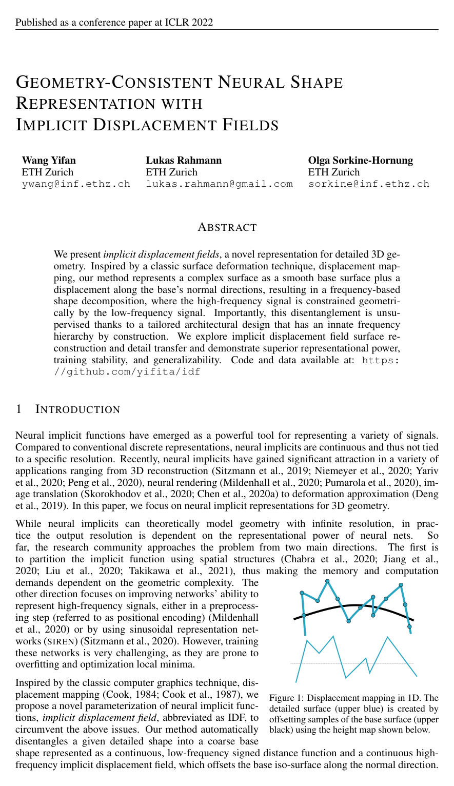 Cover for Geometry-Consistent Neural Shape Representation with Implicit Displacement Fields