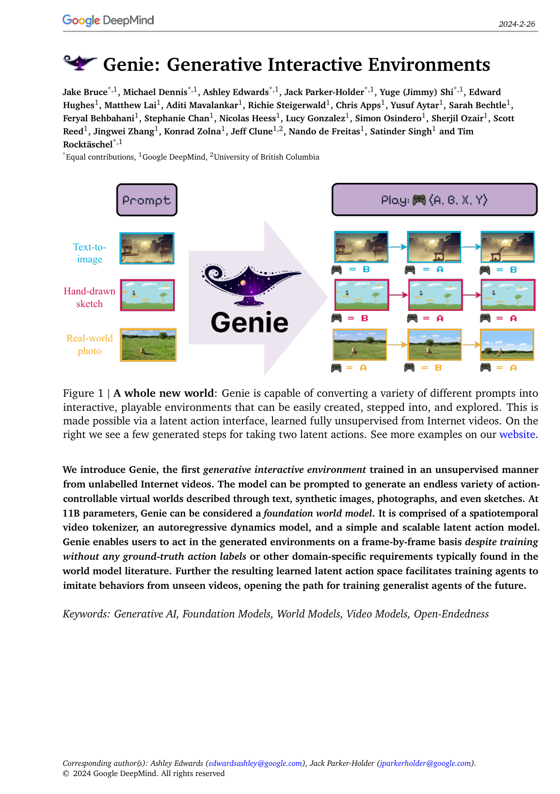 Cover for Genie: Generative Interactive Environments