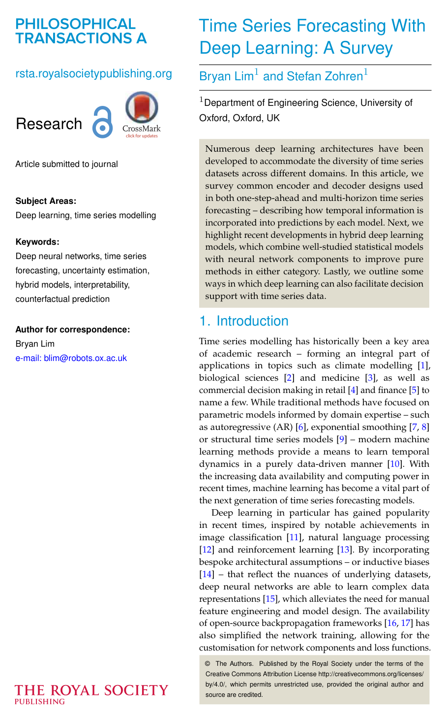 Cover for Time-series forecasting with deep learning: a survey