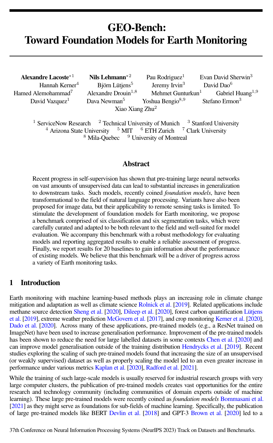 Cover for GEO-Bench: Toward Foundation Models for Earth Monitoring
