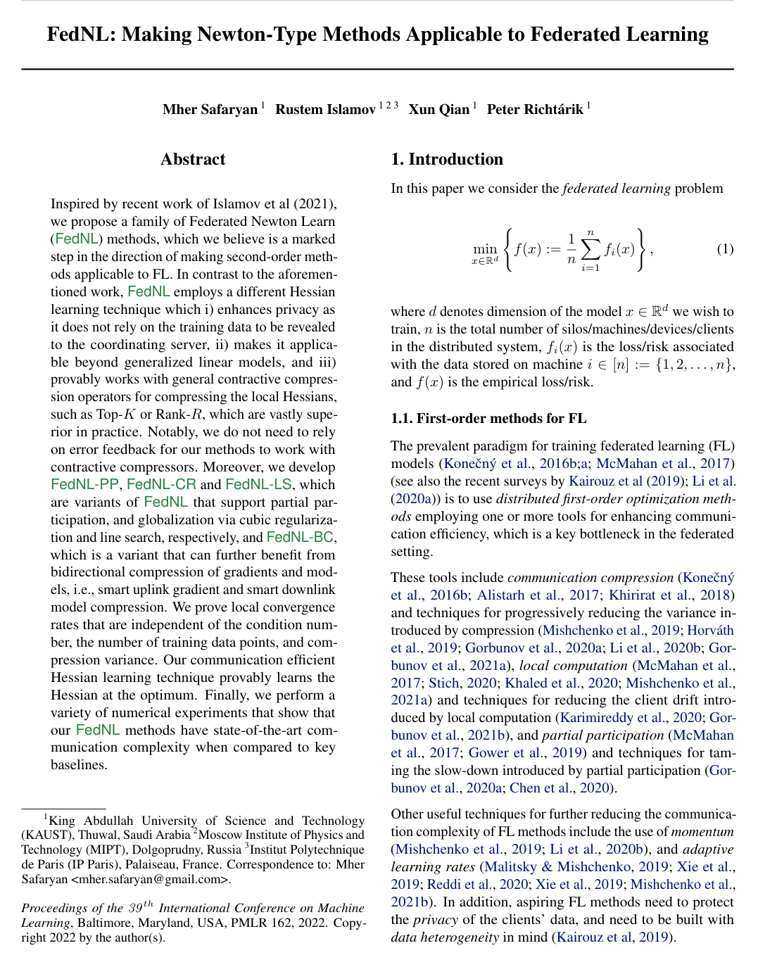 FedNL: Making Newton-Type Methods Applicable to Federated Learning