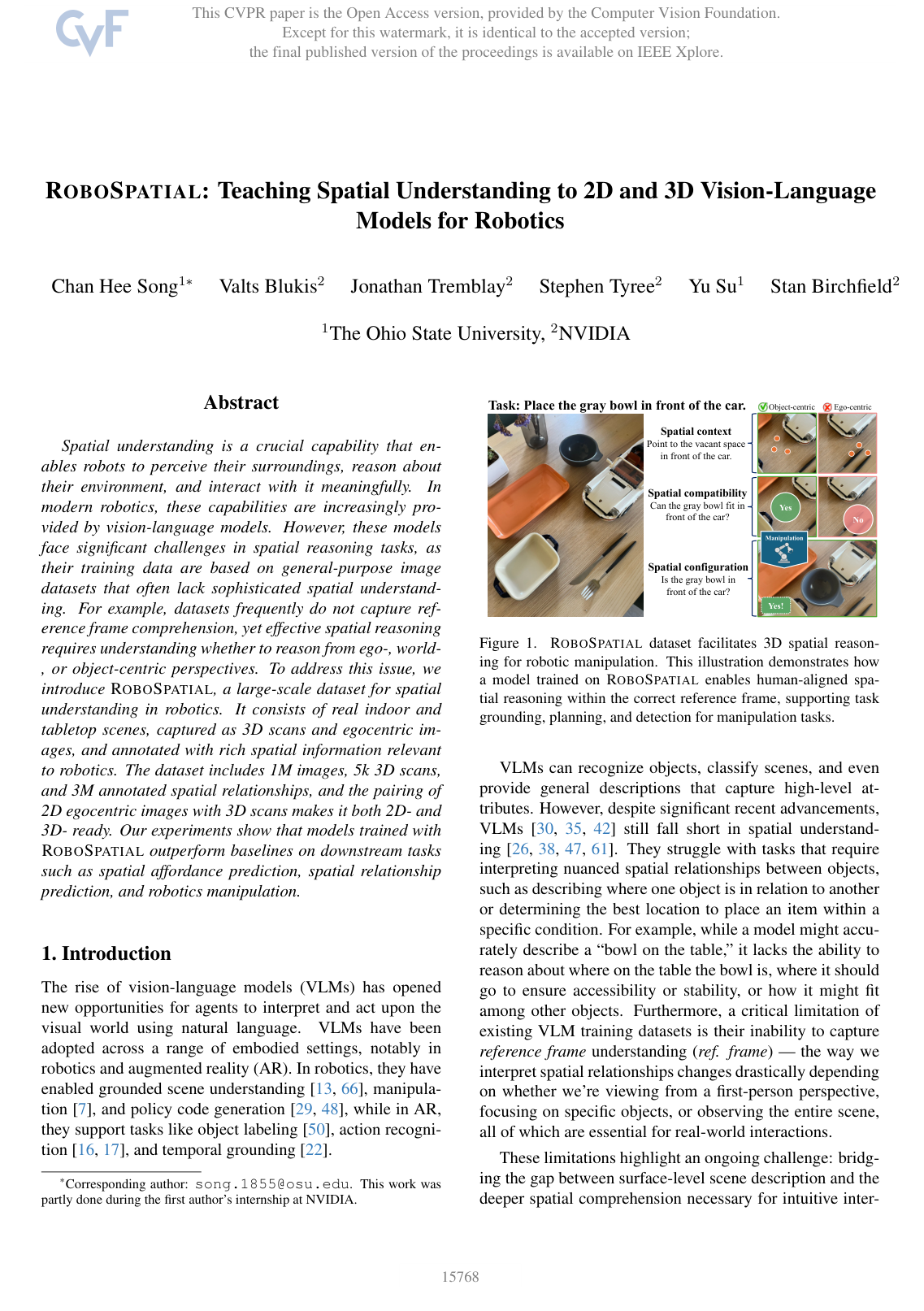 Cover for RoboSpatial: Teaching Spatial Understanding to 2D and 3D Vision-Language Models for Robotics