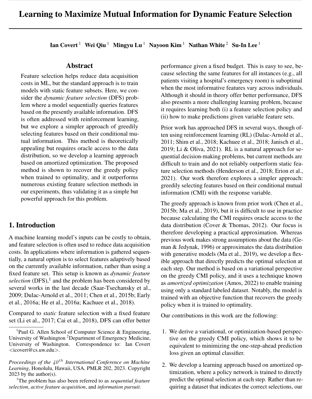 Learning to Maximize Mutual Information for Dynamic Feature Selection