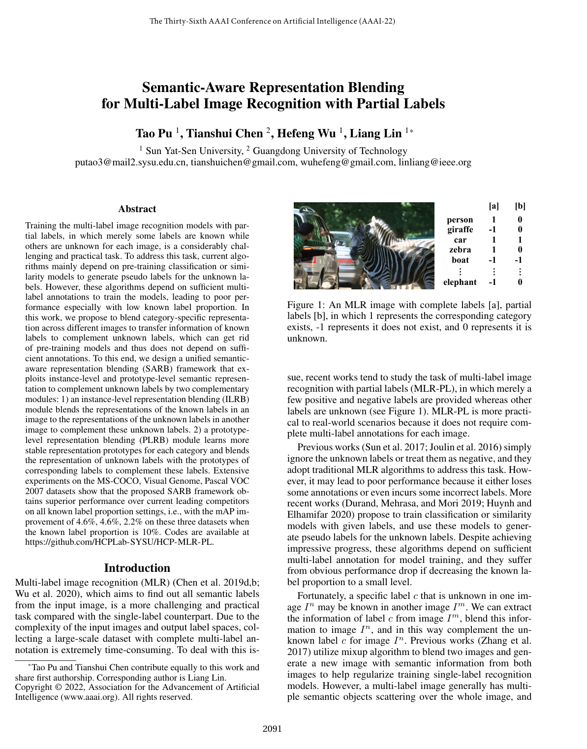 Semantic-Aware Representation Blending for Multi-Label Image Recognition with Partial Labels