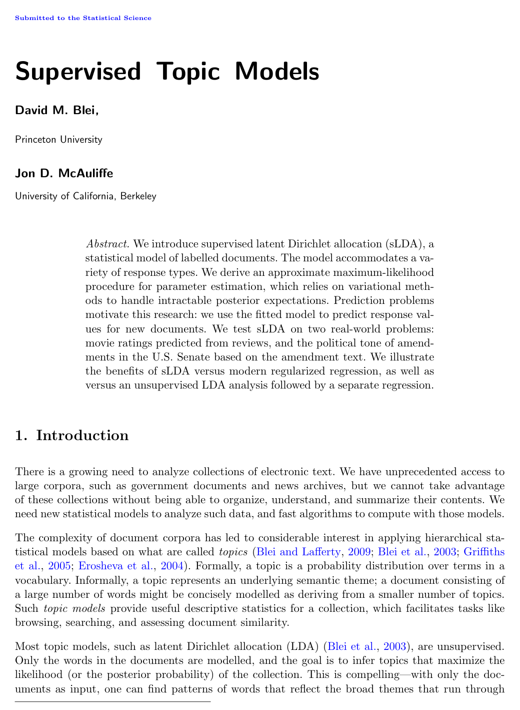 Cover for Supervised Topic Models