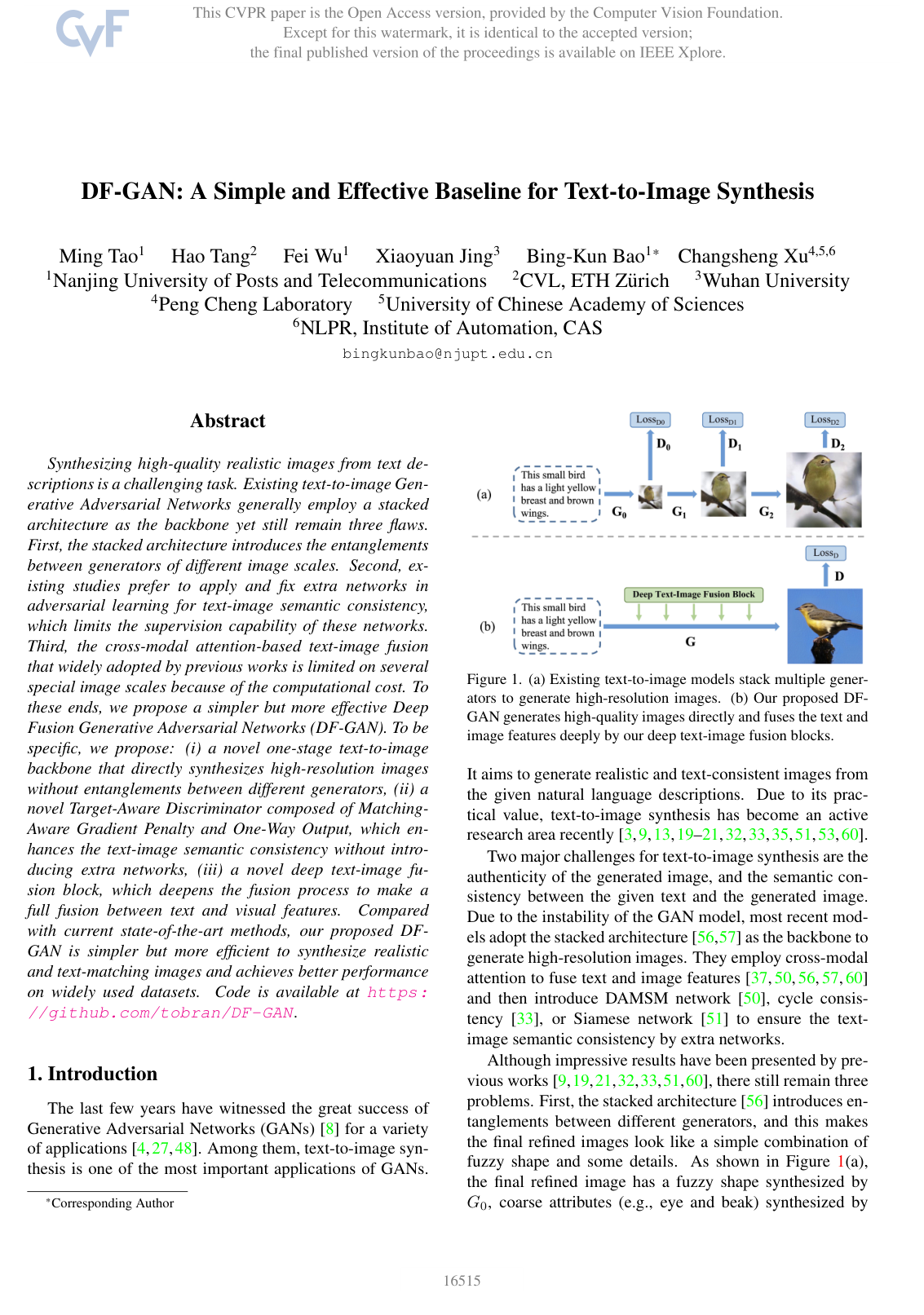 DF-GAN: A Simple and Effective Baseline for Text-to-Image Synthesis
