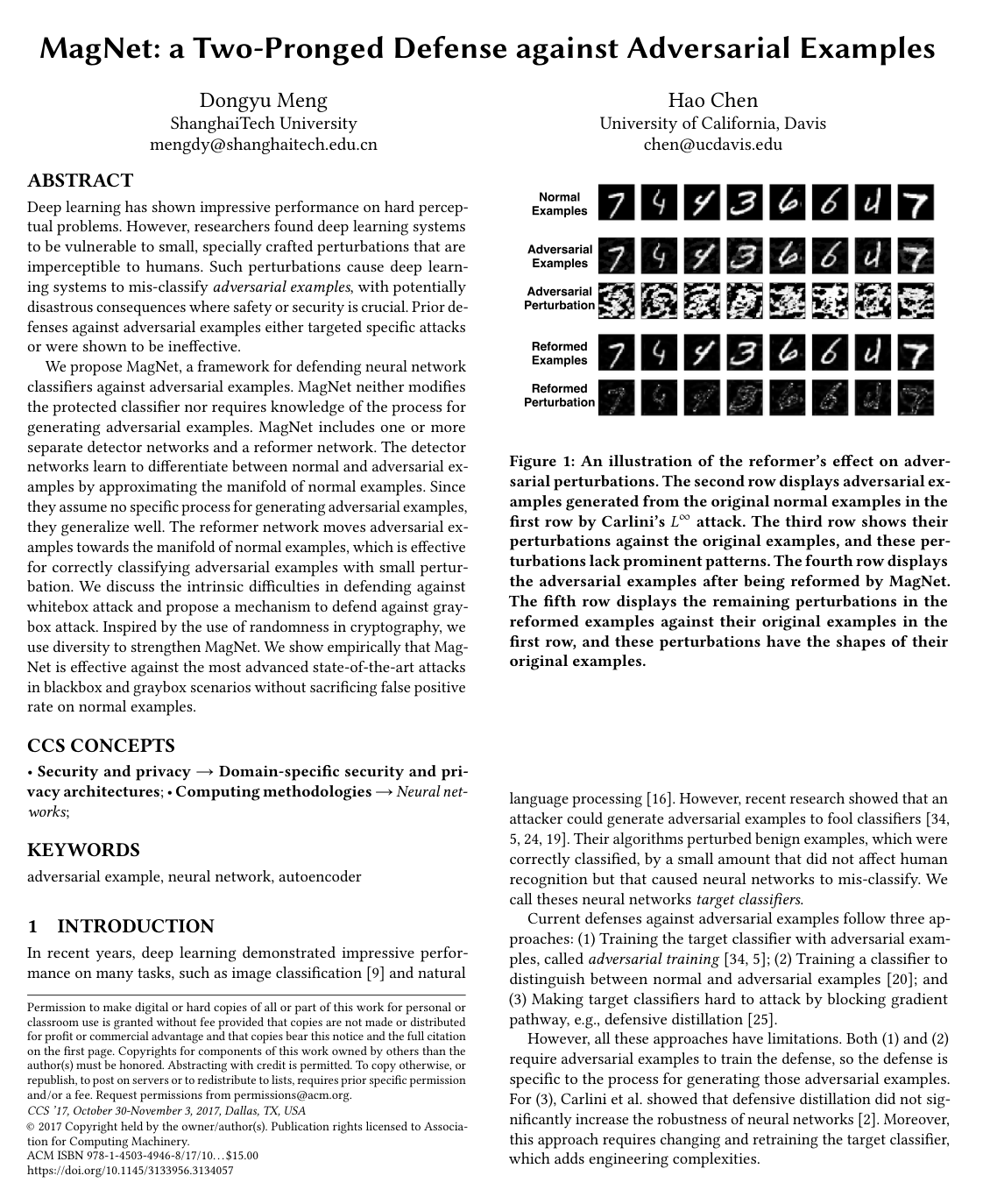 Cover for MagNet: A Two-Pronged Defense against Adversarial Examples