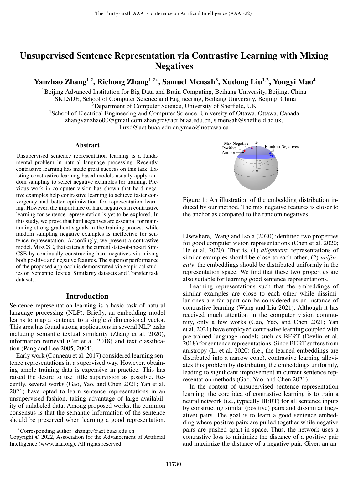 Unsupervised Sentence Representation via Contrastive Learning with Mixing Negatives