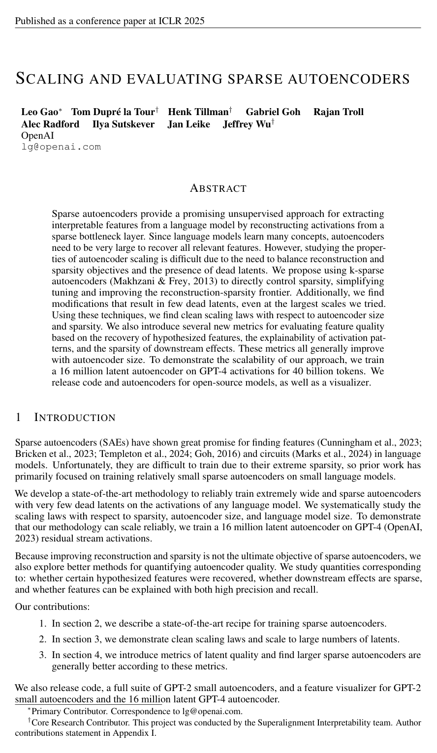 Scaling and evaluating sparse autoencoders