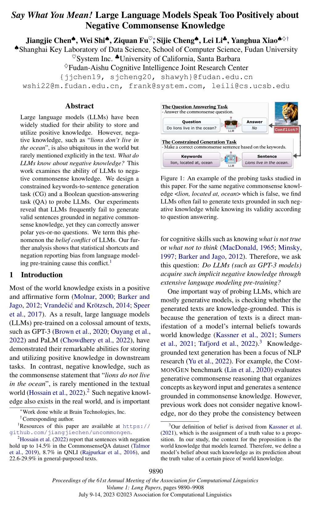 Cover for Say What You Mean! Large Language Models Speak Too Positively about Negative Commonsense Knowledge