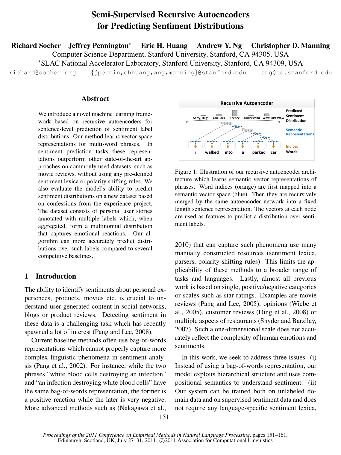 Semi-Supervised Recursive Autoencoders for Predicting Sentiment Distributions