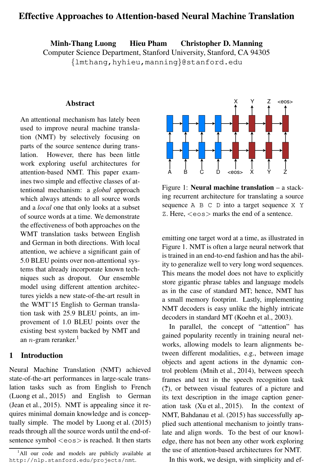Effective Approaches to Attention-based Neural Machine Translation