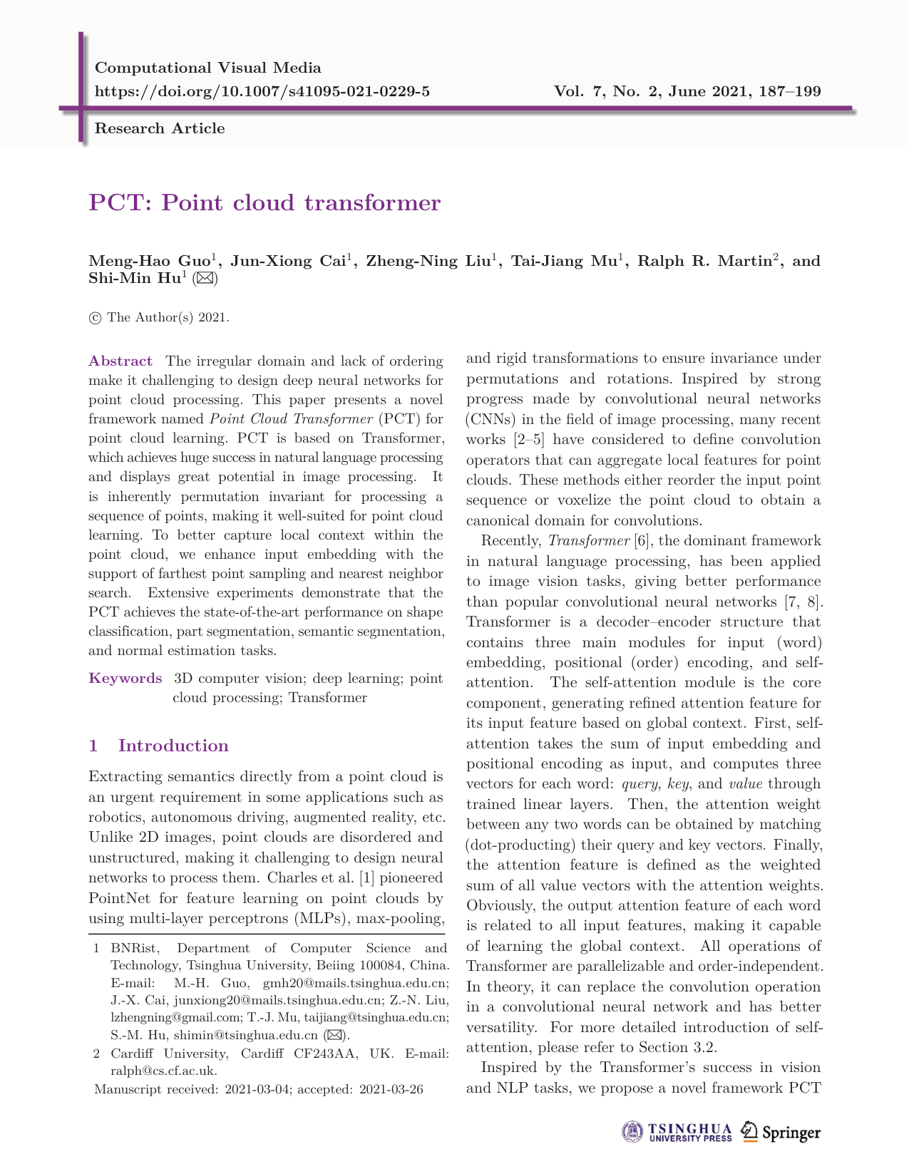 PCT: Point cloud transformer