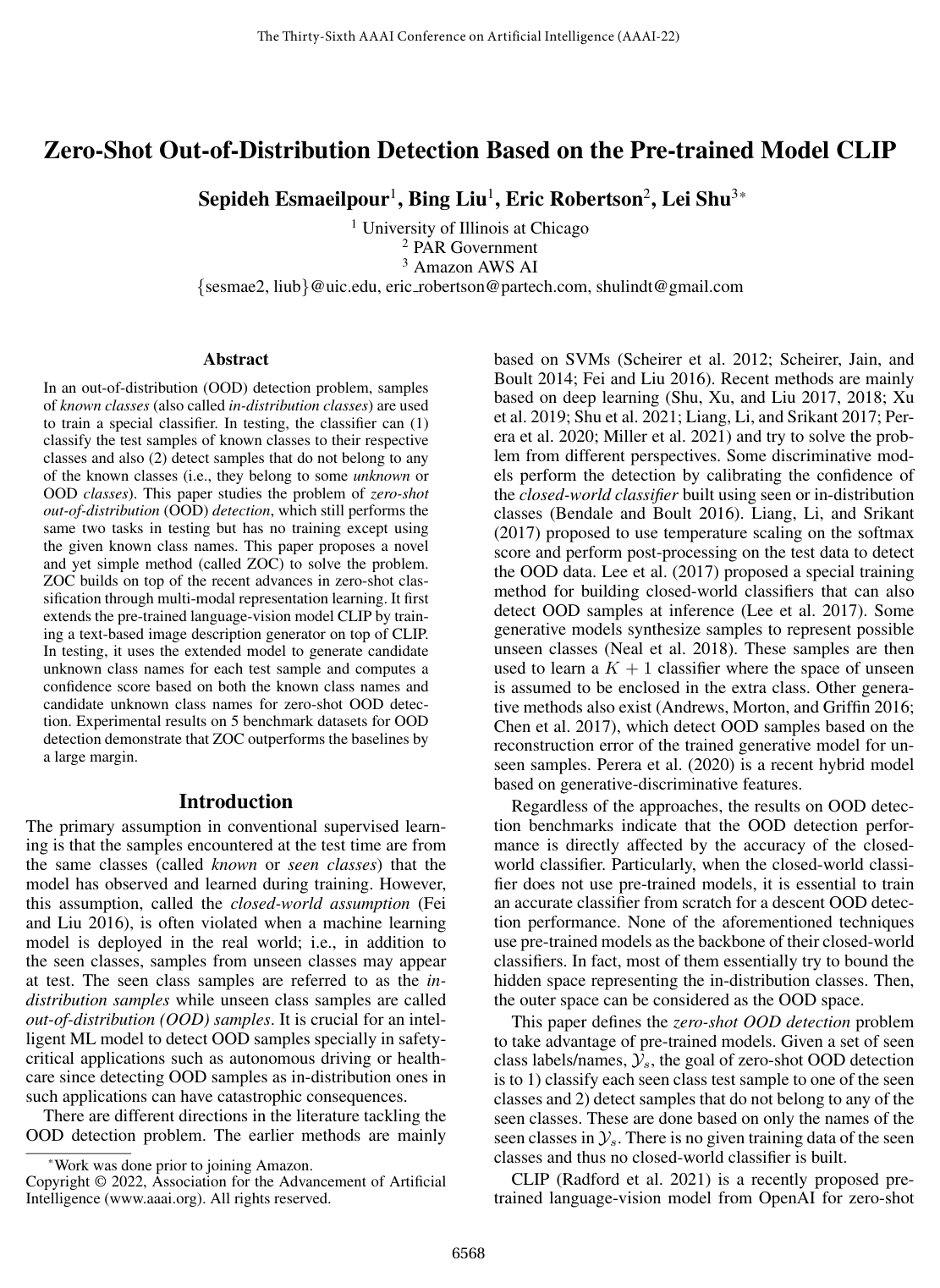 Zero-Shot Out-of-Distribution Detection Based on the Pre-trained Model CLIP