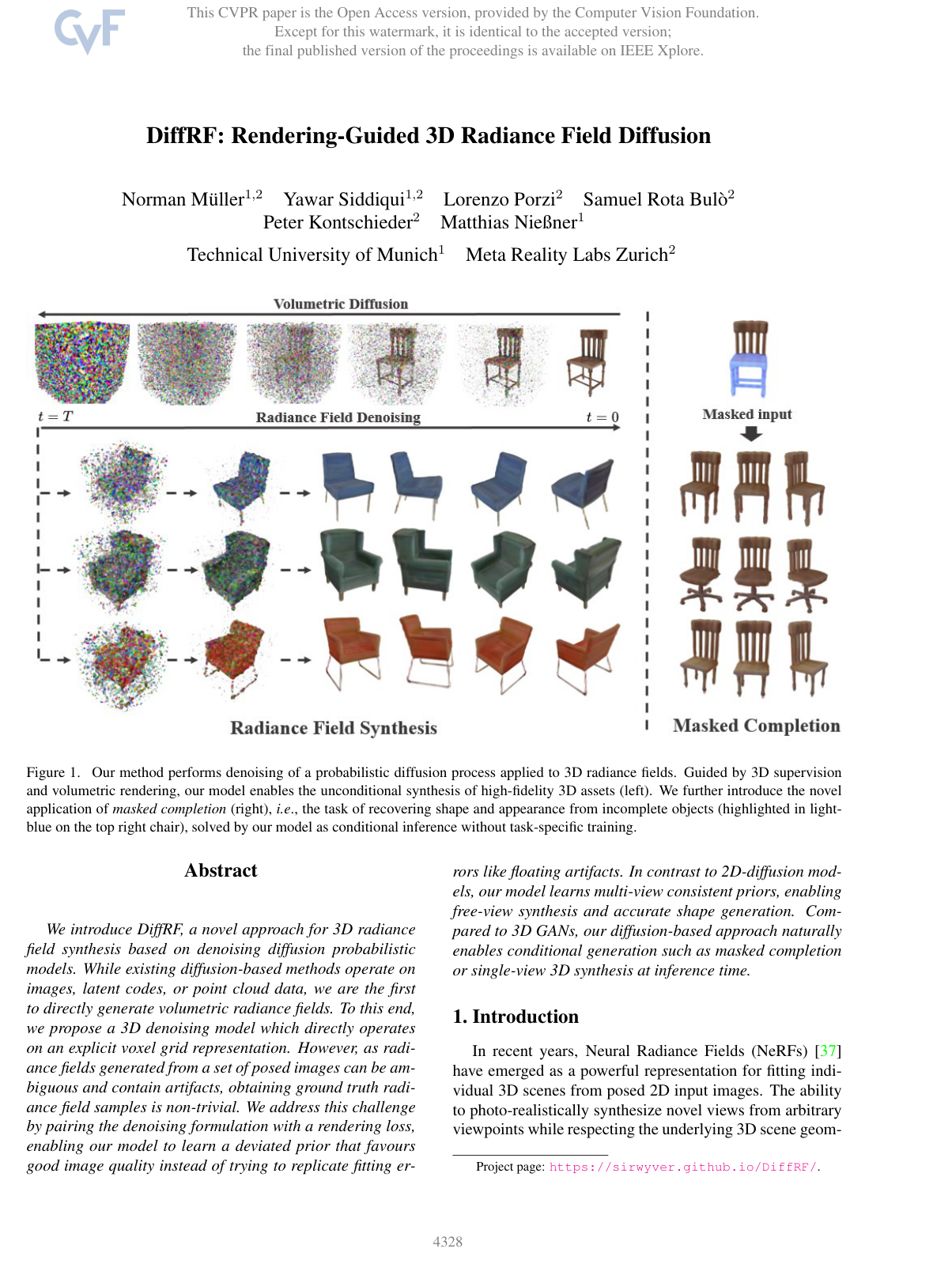 Cover for DiffRF: Rendering-Guided 3D Radiance Field Diffusion