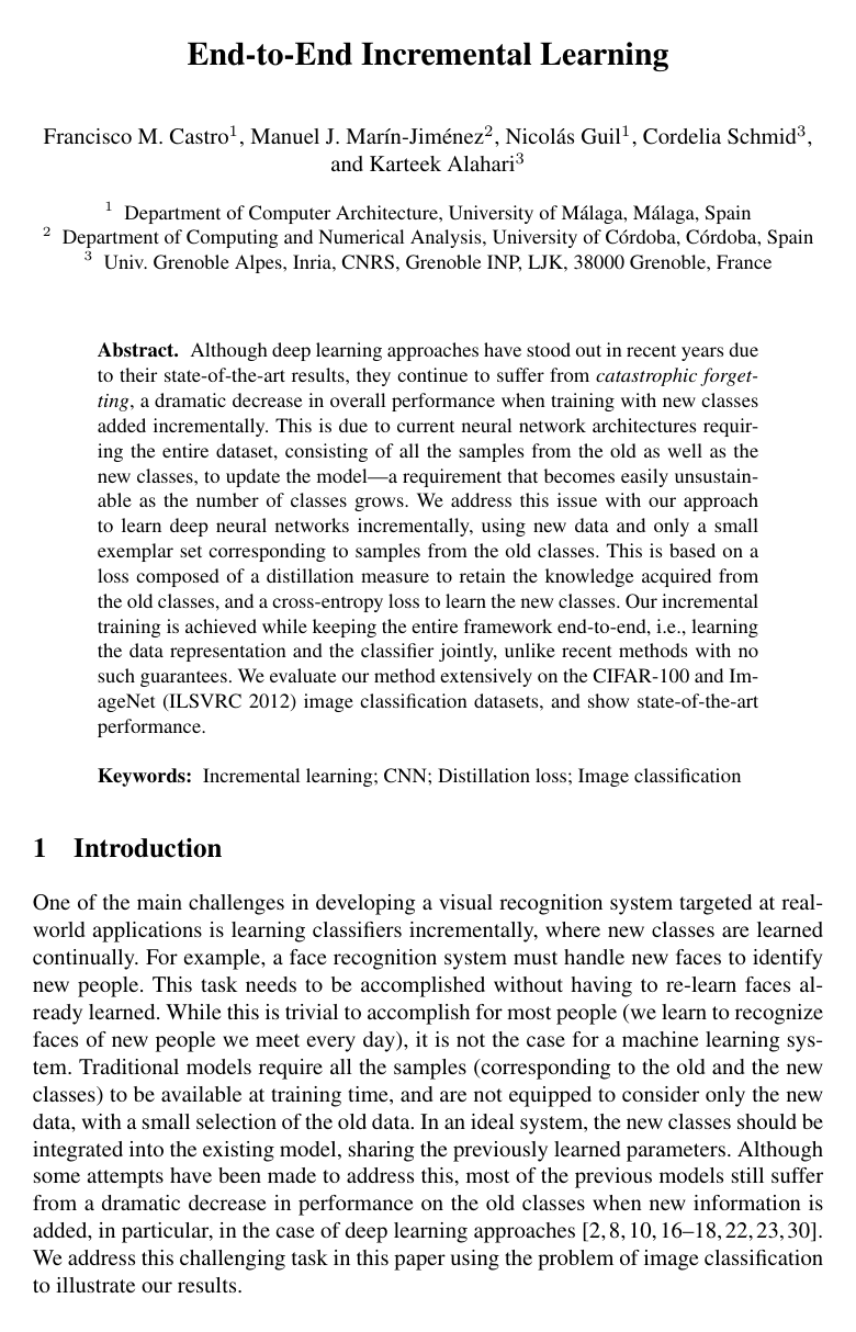 Cover for End-to-End Incremental Learning
