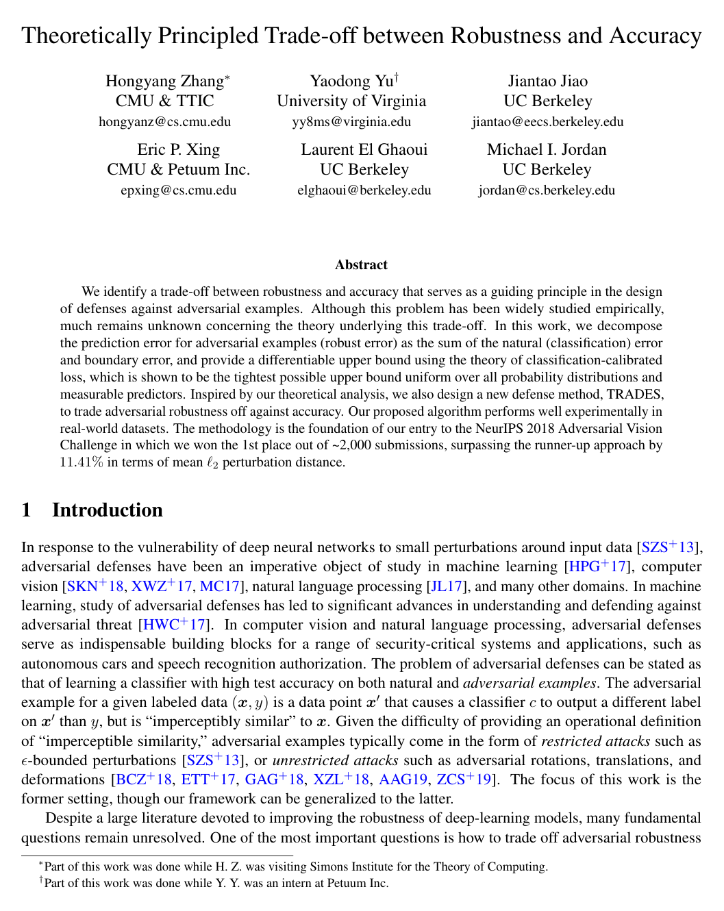 Theoretically Principled Trade-off between Robustness and Accuracy