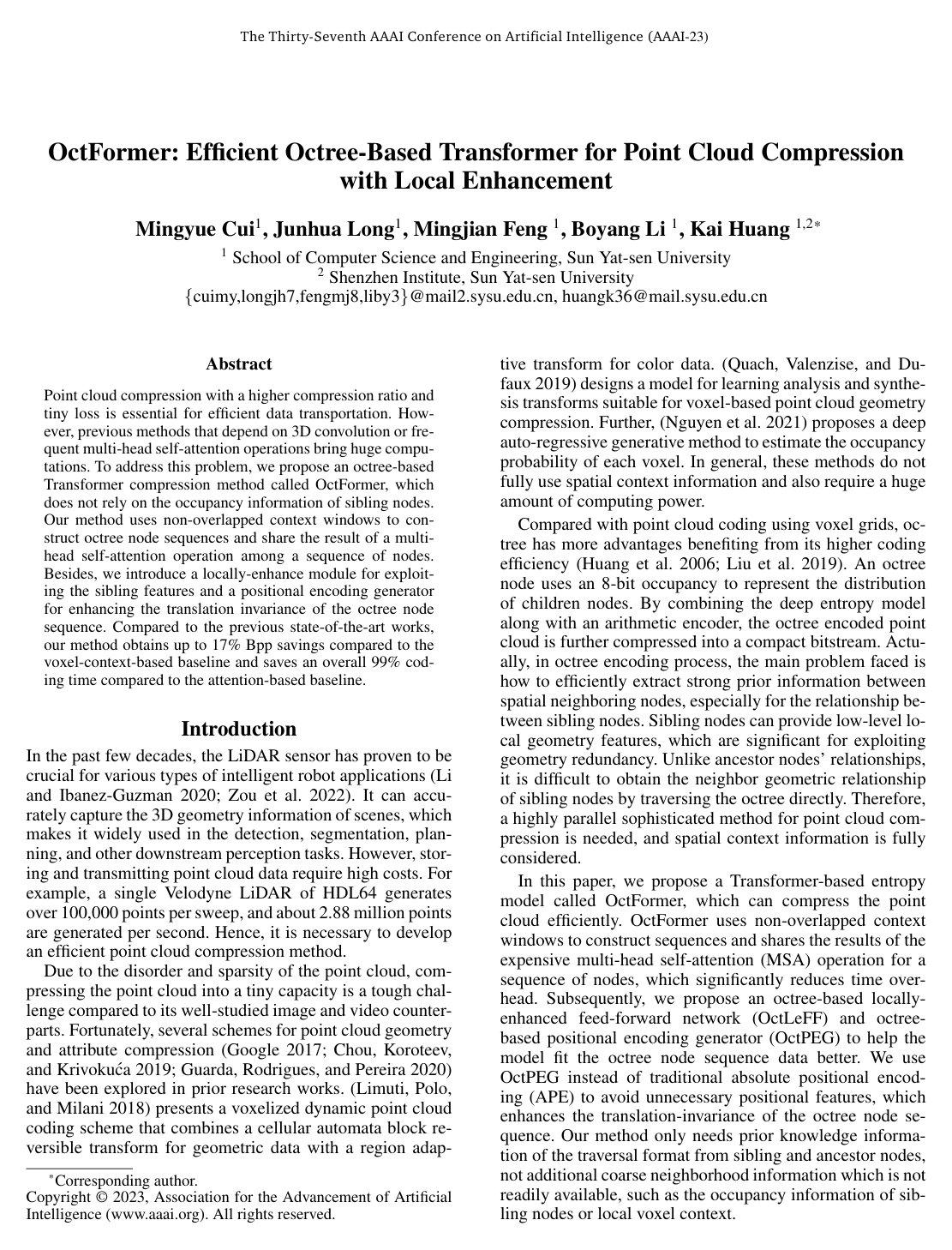 OctFormer: Efficient Octree-Based Transformer for Point Cloud Compression with Local Enhancement