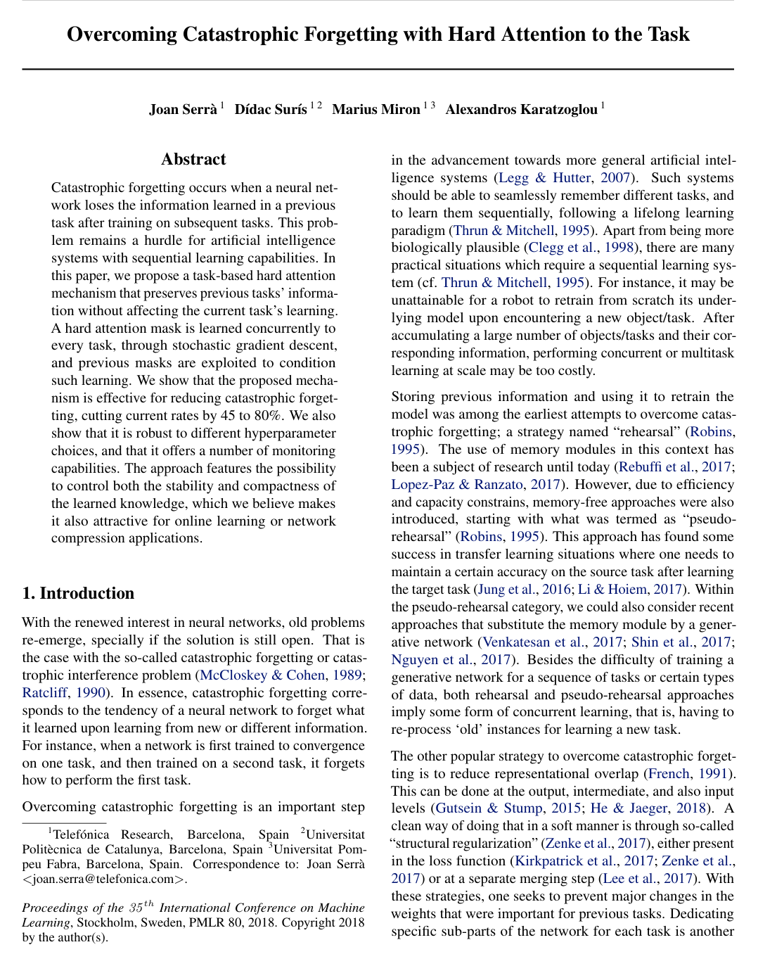 Cover for Overcoming catastrophic forgetting with hard attention to the task