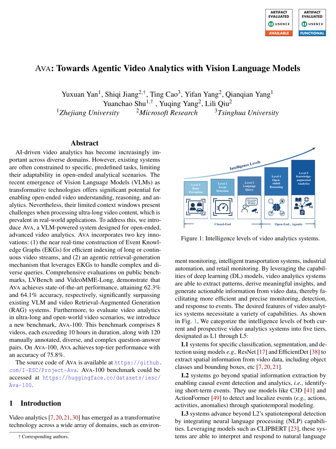 AVA: Towards Agentic Video Analytics with Vision Language Models