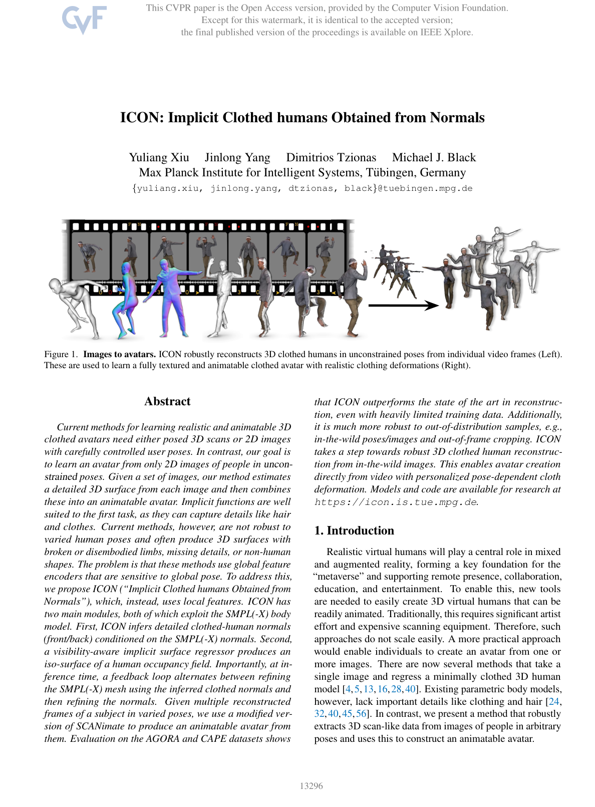 ICON: Implicit Clothed humans Obtained from Normals