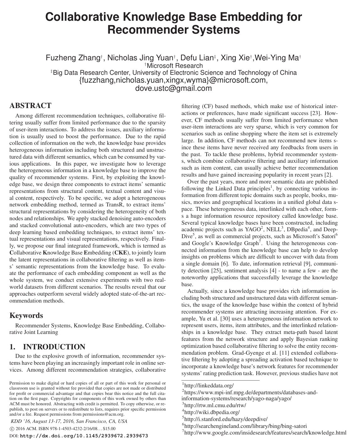 Cover for Collaborative Knowledge Base Embedding for Recommender Systems
