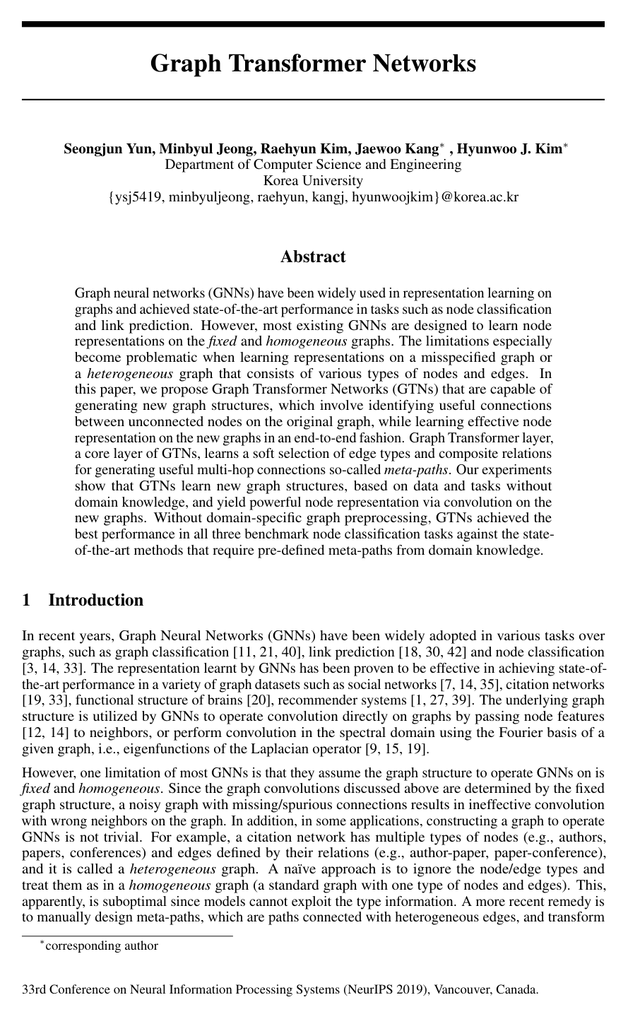 Cover for Graph Transformer Networks