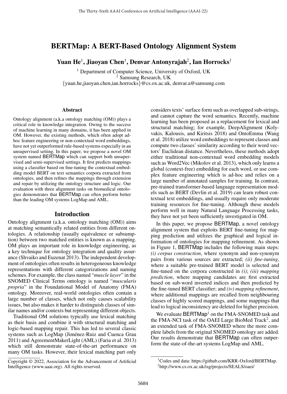 Cover for BERTMap: A BERT-Based Ontology Alignment System
