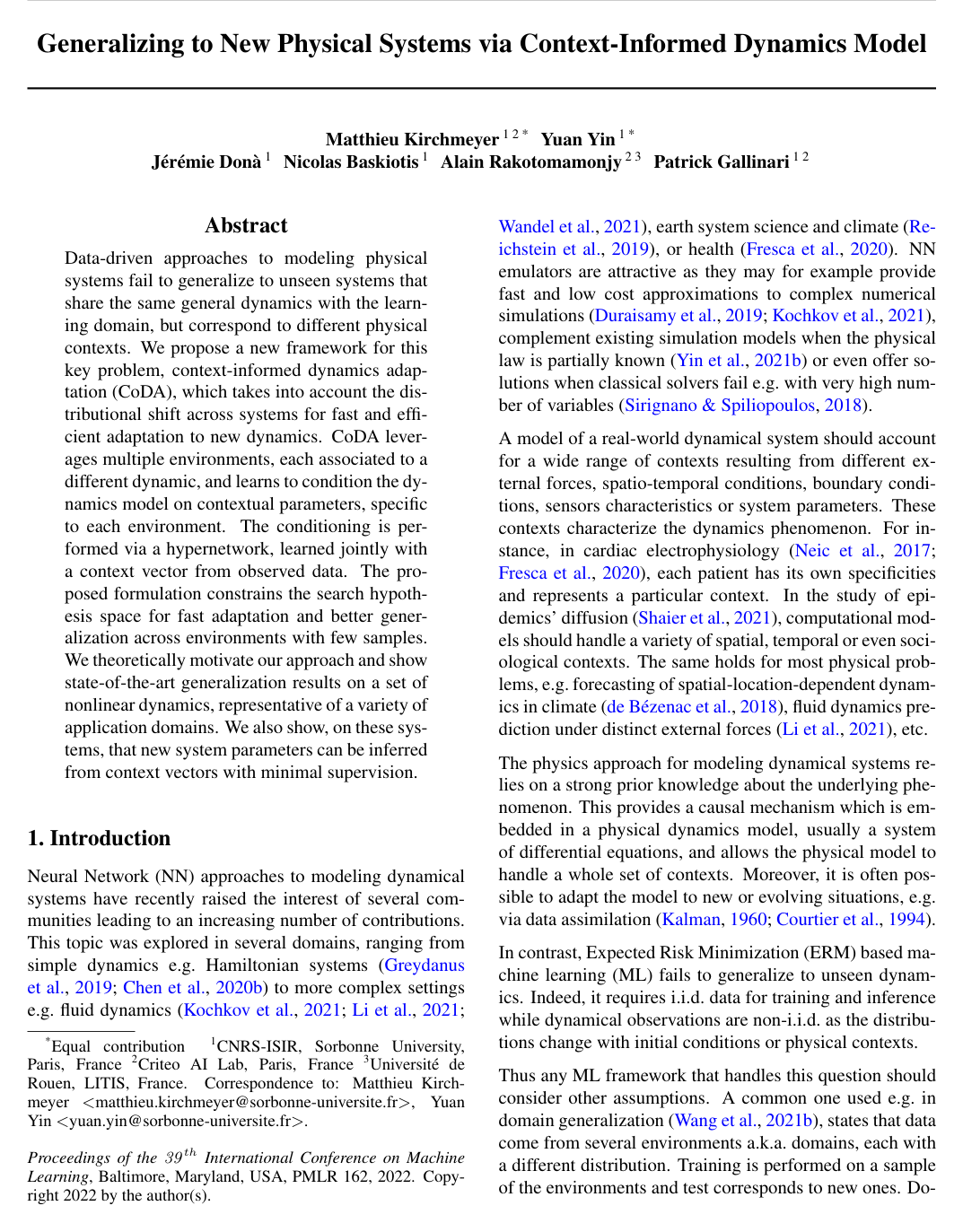 Generalizing to New Physical Systems via Context-Informed Dynamics Model