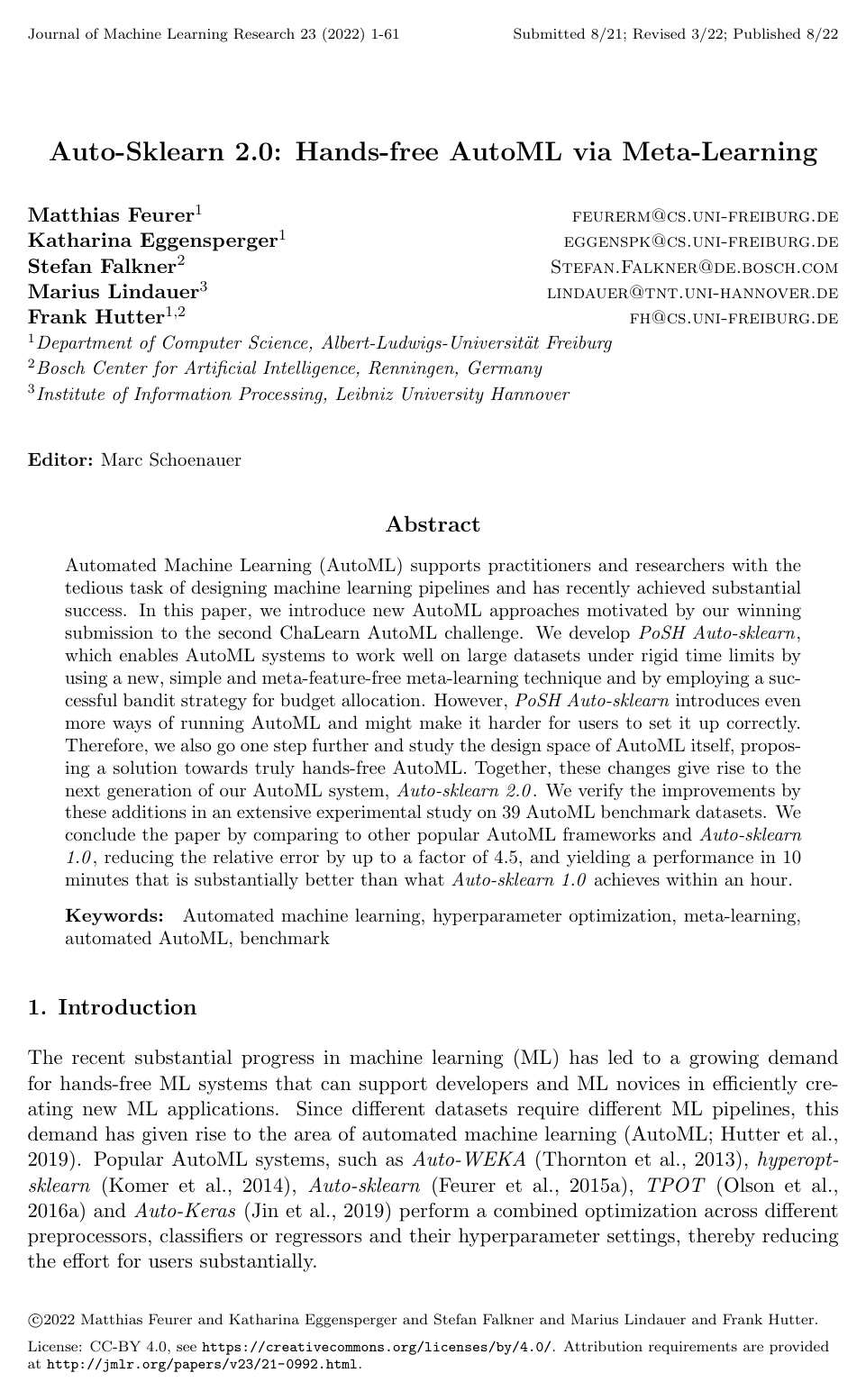 Auto-Sklearn 2.0: Hands-free AutoML via Meta-Learning