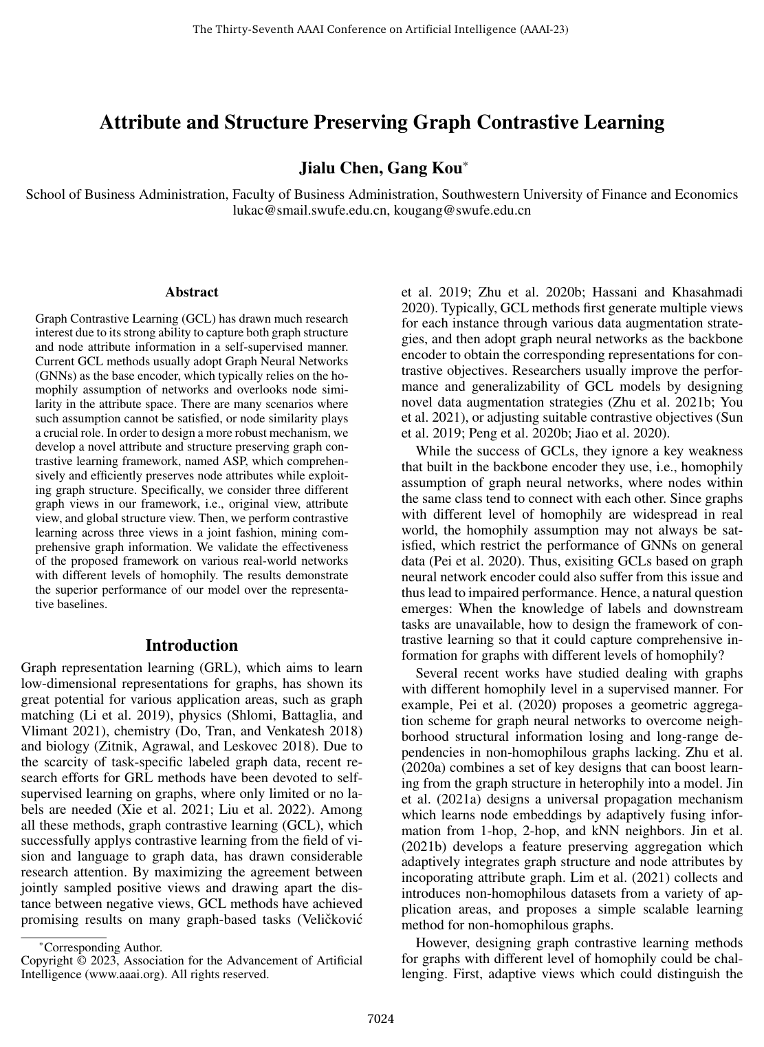 Cover for Attribute and Structure Preserving Graph Contrastive Learning