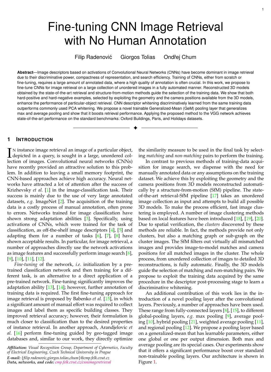 Fine-Tuning CNN Image Retrieval with No Human Annotation