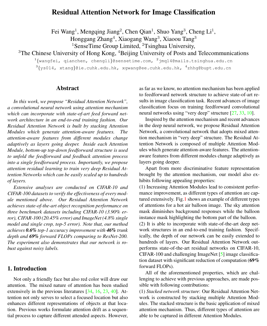 Cover for Residual Attention Network for Image Classification