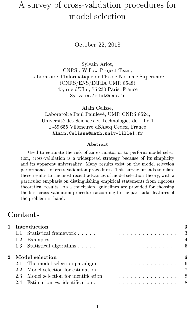 A survey of cross-validation procedures for model selection