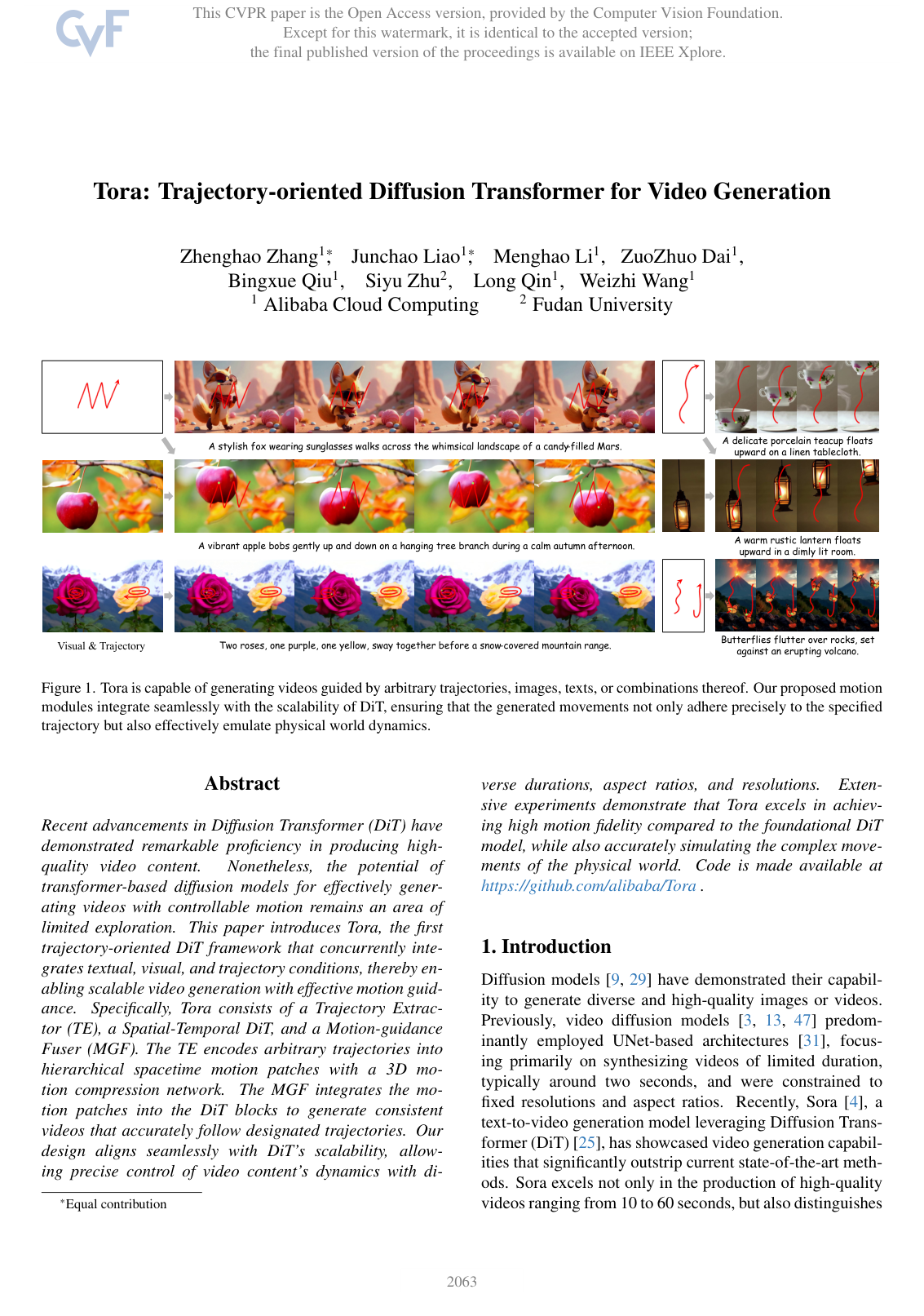 Cover for Tora: Trajectory-oriented Diffusion Transformer for Video Generation