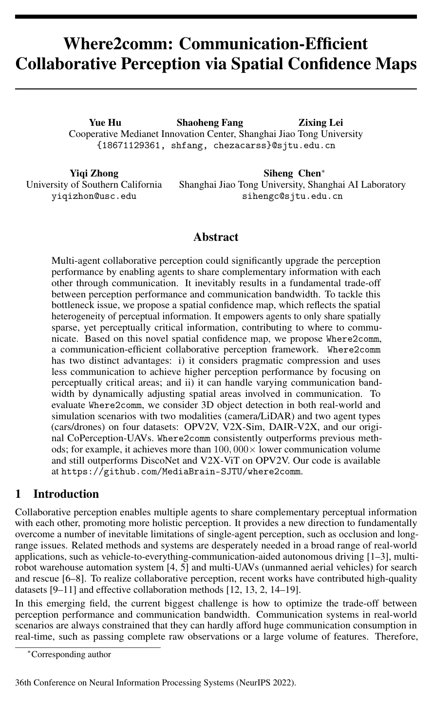 Cover for Where2comm: Communication-Efficient Collaborative Perception via Spatial Confidence Maps