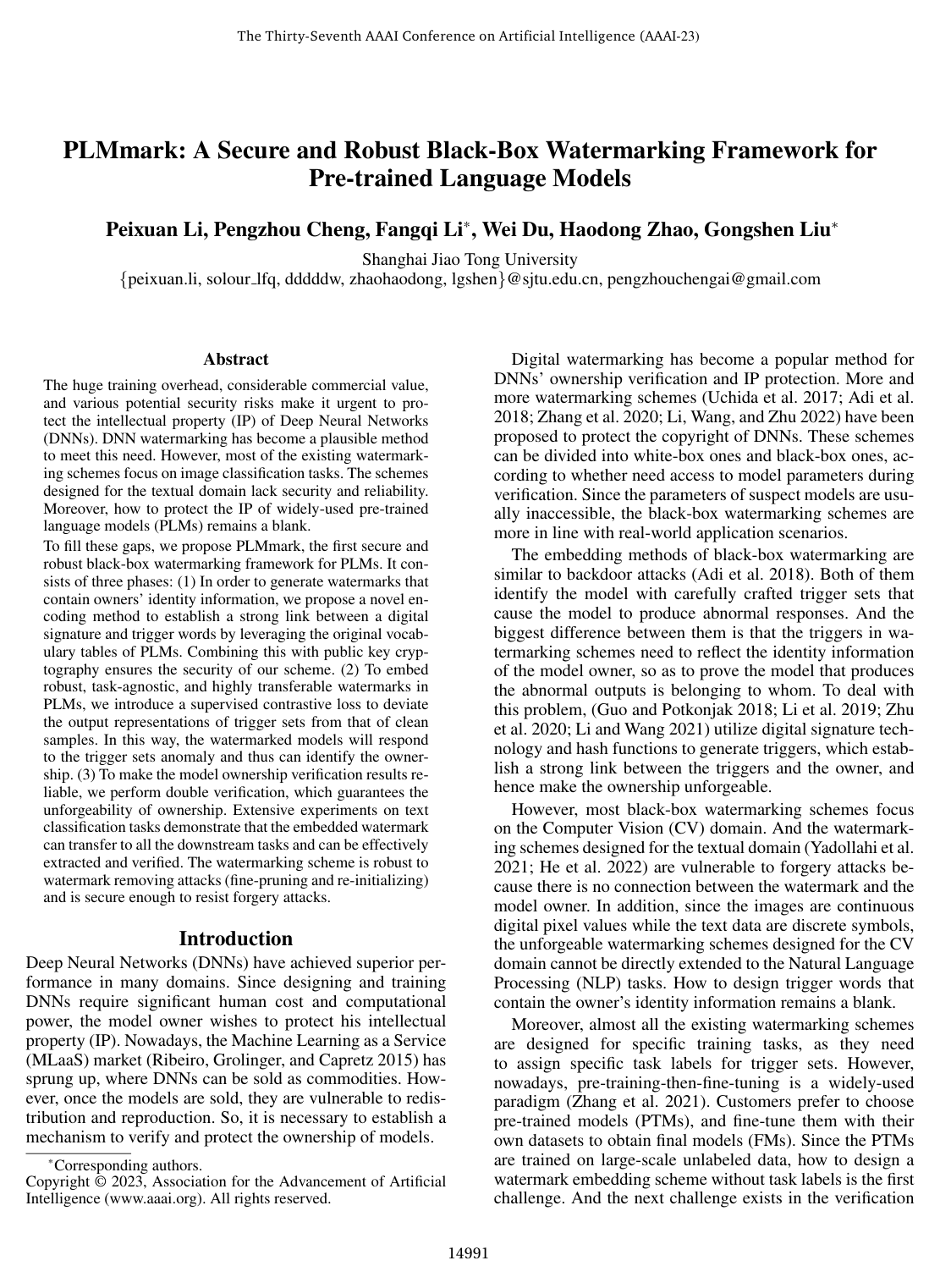 Cover for PLMmark: A Secure and Robust Black-Box Watermarking Framework for Pre-trained Language Models